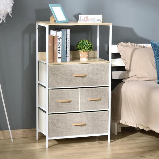 Cómoda Mueble de Almacenamiento cómoda 4 cajones Extraíbles 1 estante 58x29x103 cm Gris Blanco