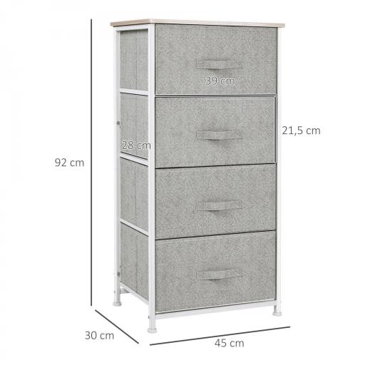 Cómoda con 4 Cajones de Tela, Cómoda para Dormitorio, Marco de Acero, Cajonera para Salón, Oficina, Vestidor, Gris [1]