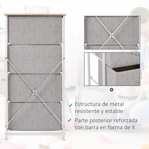 Cómoda con 4 Cajones de Tela, Cómoda para Dormitorio, Marco de Acero, Cajonera para Salón, Oficina, Vestidor, Gris [5]