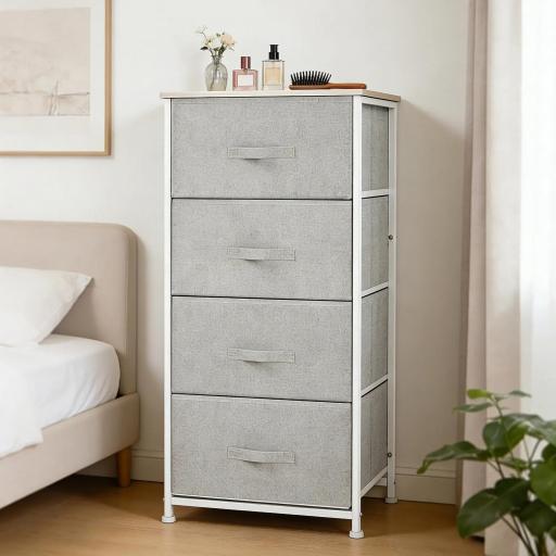 Cómoda con 4 Cajones de Tela, Cómoda para Dormitorio, Marco de Acero, Cajonera para Salón, Oficina, Vestidor, Gris [6]