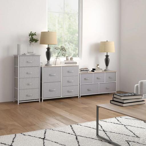 Cómoda con 4 Cajones de Tela, Cómoda para Dormitorio, Marco de Acero, Cajonera para Salón, Oficina, Vestidor, Gris [7]