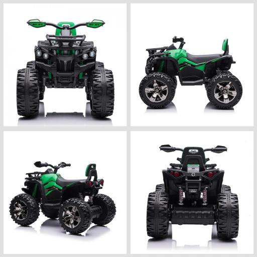 Quad Eléctrico 12V para Niños +3 Años con 2 Motores Faros Música Neumáticos de Suspensión Botones Avance y Retroceso Vehículo Eléctrico a Batería 100x65x73 cm Verde [6]