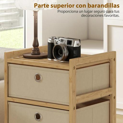 Cómoda con 3 Cajones de Tela Estructura de Bambú Cajonera para Espacios Pequeños Crema y Natural [5]