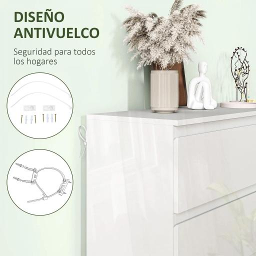 Cómoda Dormitorio con 6 Cajones Cajonera para Salón Oficina Estilo Moderno 112x34x75 cm Blanco Brillo [3]