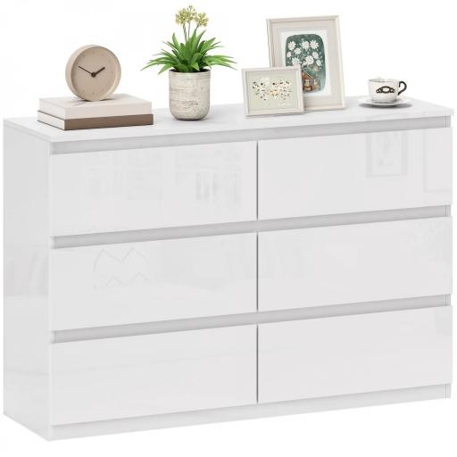 Cómoda Dormitorio con 6 Cajones Cajonera para Salón Oficina Estilo Moderno 112x34x75 cm Blanco Brillo [9]