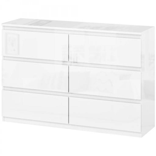 Cómoda Dormitorio con 6 Cajones Cajonera para Salón Oficina Estilo Moderno 112x34x75 cm Blanco Brillo [8]