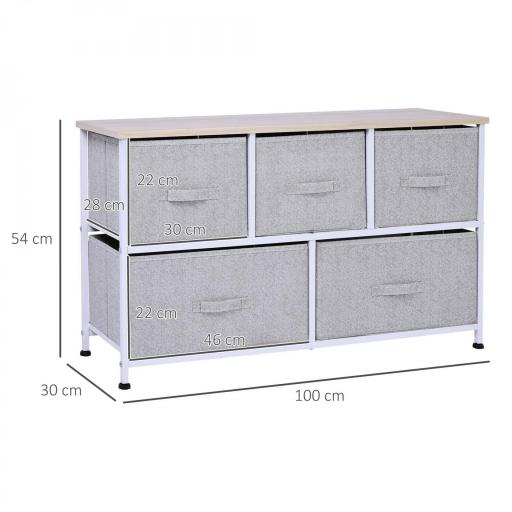 Cómoda con 5 Cajones de Tela Cómoda para Dormitorio Marco Metálico 100x30x54 cm Gris [7]