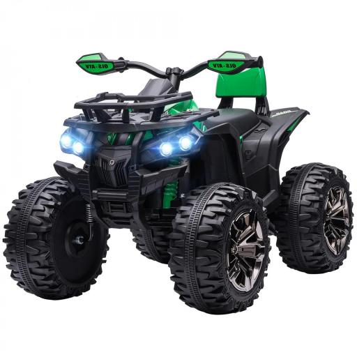 Quad Eléctrico 12V para Niños +3 Años con 2 Motores Faros Música Neumáticos de Suspensión Botones Avance y Retroceso Vehículo Eléctrico a Batería 100x65x73 cm Verde [4]