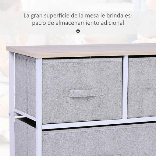 Cómoda con 5 Cajones de Tela Cómoda para Dormitorio Marco Metálico 100x30x54 cm Gris [6]