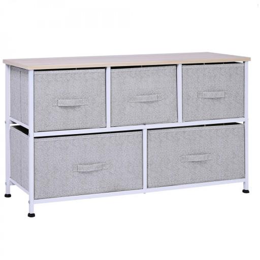 Cómoda con 5 Cajones de Tela Cómoda para Dormitorio Marco Metálico 100x30x54 cm Gris [9]