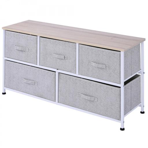 Cómoda con 5 Cajones de Tela Cómoda para Dormitorio Marco Metálico 100x30x54 cm Gris [8]