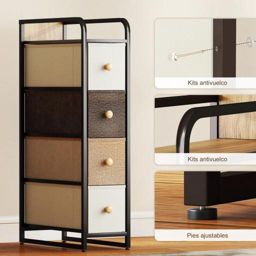 Cómoda con 4 Cajones de Tela Marco de Acero Cómoda para Dormitorio para Espacios Pequeños Salón Vestidor Multicolor [3]