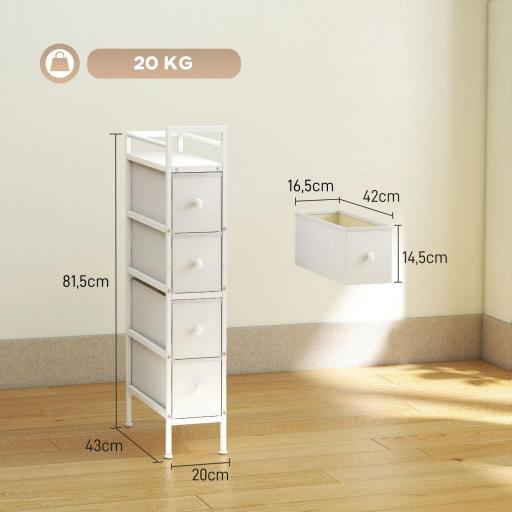 Cómoda con 4 Cajones de Tela Marco de Acero Cómoda para Dormitorio para Espacios Pequeños Salón Vestidor Blanco [2]