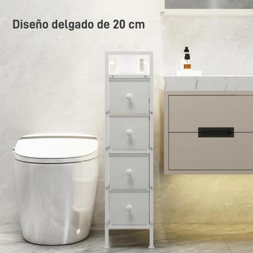 Cómoda con 4 Cajones de Tela Marco de Acero Cómoda para Dormitorio para Espacios Pequeños Salón Vestidor Blanco [1]