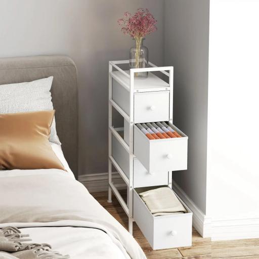 Cómoda con 4 Cajones de Tela Marco de Acero Cómoda para Dormitorio para Espacios Pequeños Salón Vestidor Blanco [6]