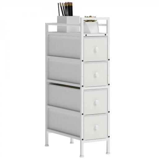 Cómoda con 4 Cajones de Tela Marco de Acero Cómoda para Dormitorio para Espacios Pequeños Salón Vestidor Blanco [8]