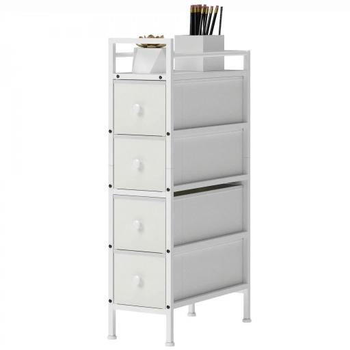 Cómoda con 4 Cajones de Tela Marco de Acero Cómoda para Dormitorio para Espacios Pequeños Salón Vestidor Blanco [9]
