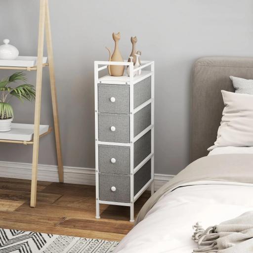 Cómoda con 4 Cajones de Tela Marco de Acero Cómoda para Dormitorio para Espacios Pequeños Salón Vestidor Gris Claro