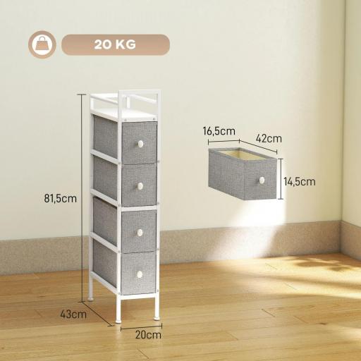 Cómoda con 4 Cajones de Tela Marco de Acero Cómoda para Dormitorio para Espacios Pequeños Salón Vestidor Gris Claro [4]