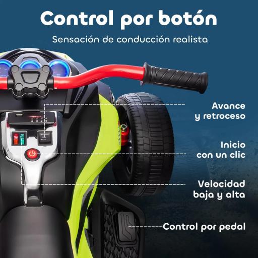 Quad Eléctrico para Niños 12V con 2 Motores Velocidad hasta 5 km/h 3 Ruedas Suspensión Verde [4]