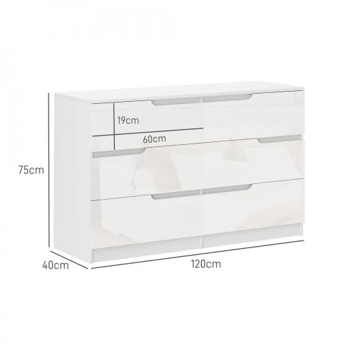Cómoda con 6 Cajones Cómoda de Dormitorio Moderno con Anti-vuelco Cajonera para Salón Pasillo 120x40x75 cm Blanco [1]