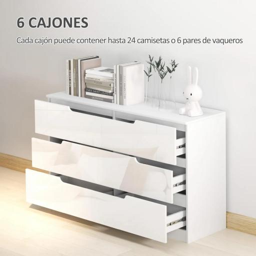 Cómoda con 6 Cajones Cómoda de Dormitorio Moderno con Anti-vuelco Cajonera para Salón Pasillo 120x40x75 cm Blanco [9]