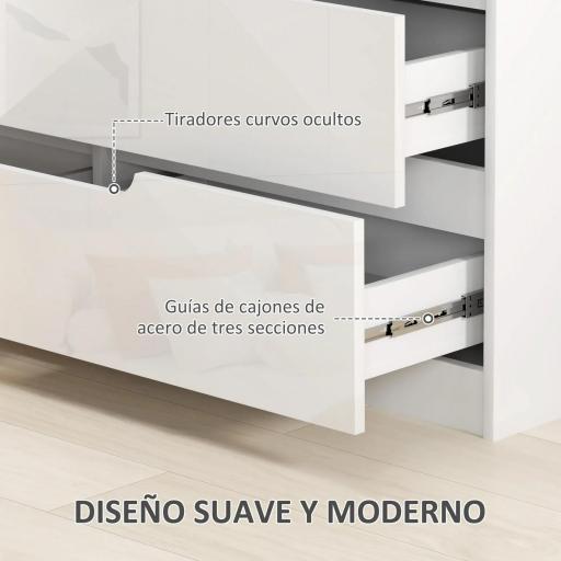 Cómoda con 6 Cajones Cómoda de Dormitorio Moderno con Anti-vuelco Cajonera para Salón Pasillo 120x40x75 cm Blanco [5]