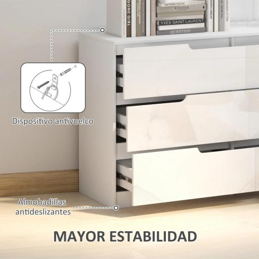 Cómoda con 6 Cajones Cómoda de Dormitorio Moderno con Anti-vuelco Cajonera para Salón Pasillo 120x40x75 cm Blanco [7]