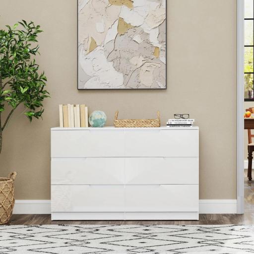 Cómoda con 6 Cajones Cómoda de Dormitorio Moderno con Anti-vuelco Cajonera para Salón Pasillo 120x40x75 cm Blanco [2]