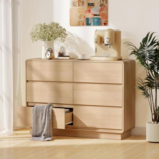 Aparador con 6 Cajones Bordes Redondeados para Salón Cocina Entrada Oficina 120x38x86 cm Natural
