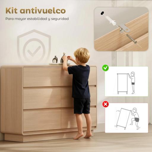 Aparador con 6 Cajones Bordes Redondeados para Salón Cocina Entrada Oficina 120x38x86 cm Natural [3]