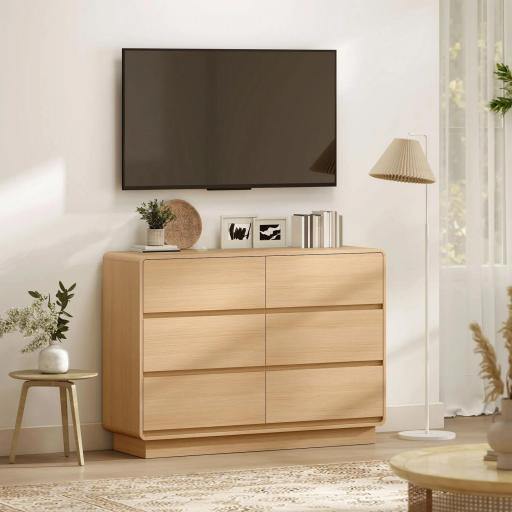 Aparador con 6 Cajones Bordes Redondeados para Salón Cocina Entrada Oficina 120x38x86 cm Natural [4]