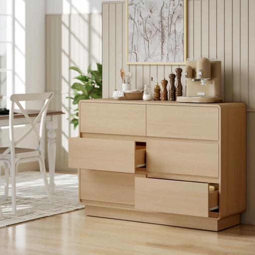 Aparador con 6 Cajones Bordes Redondeados para Salón Cocina Entrada Oficina 120x38x86 cm Natural [5]