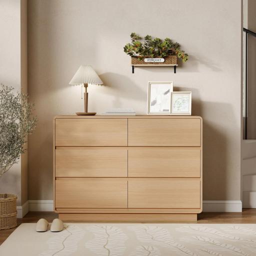 Aparador con 6 Cajones Bordes Redondeados para Salón Cocina Entrada Oficina 120x38x86 cm Natural [7]