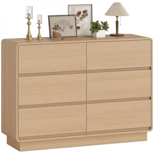 Aparador con 6 Cajones Bordes Redondeados para Salón Cocina Entrada Oficina 120x38x86 cm Natural [8]