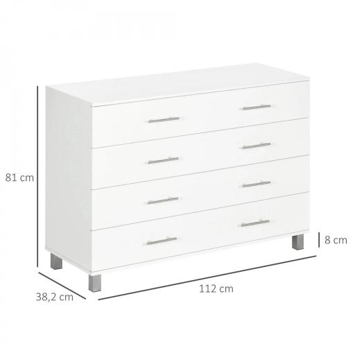 Cómoda con 4 Cajones de Dormitorio con Patas Cajonera de Estilo Moderno para Salón Entrada 112x38,2x81 cm Blanco [1]