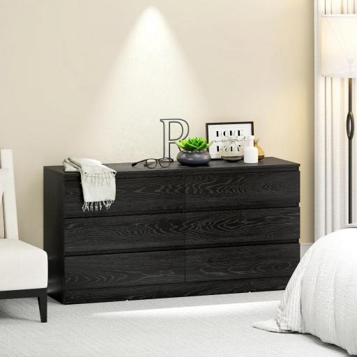 Cómoda Dormitorio con 6 Cajones Cajonera para Salón Oficina Estilo Moderno 140x40x71 cm Negro Veteado