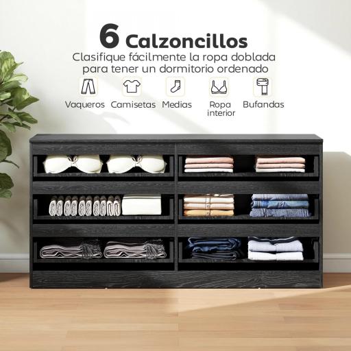 Cómoda Dormitorio con 6 Cajones Cajonera para Salón Oficina Estilo Moderno 140x40x71 cm Negro Veteado [2]