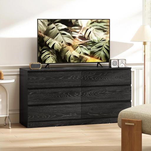 Cómoda Dormitorio con 6 Cajones Cajonera para Salón Oficina Estilo Moderno 140x40x71 cm Negro Veteado [5]