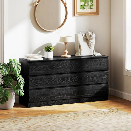 Cómoda Dormitorio con 6 Cajones Cajonera para Salón Oficina Estilo Moderno 140x40x71 cm Negro Veteado [6]