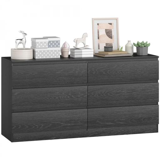 Cómoda Dormitorio con 6 Cajones Cajonera para Salón Oficina Estilo Moderno 140x40x71 cm Negro Veteado [10]