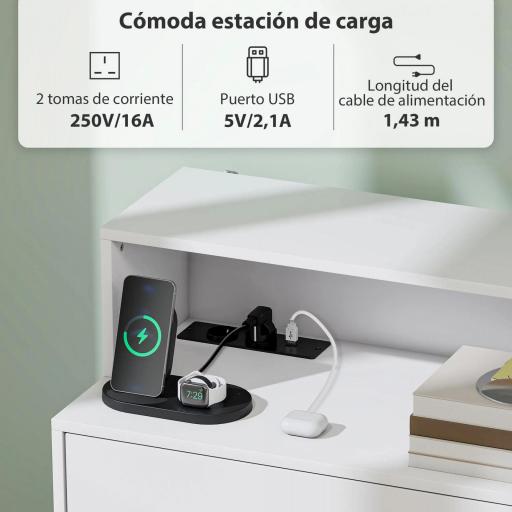 Cómoda para Dormitorio de 4 Cajones con Estación de Carga Puerto USB Puerto USB-C Estante Abierto 80x40x120 cm Blanco [2]