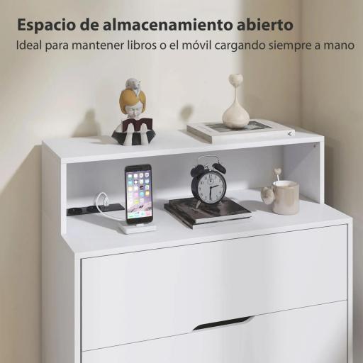 Cómoda para Dormitorio de 4 Cajones con Estación de Carga Puerto USB Puerto USB-C Estante Abierto 80x40x120 cm Blanco [3]