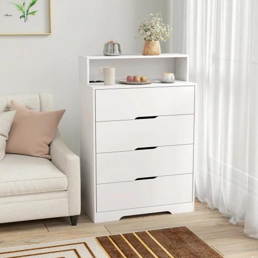 Cómoda para Dormitorio de 4 Cajones con Estación de Carga Puerto USB Puerto USB-C Estante Abierto 80x40x120 cm Blanco [6]