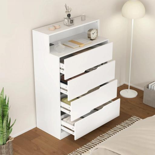 Cómoda para Dormitorio de 4 Cajones con Estación de Carga Puerto USB Puerto USB-C Estante Abierto 80x40x120 cm Blanco [7]