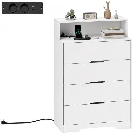Cómoda para Dormitorio de 4 Cajones con Estación de Carga Puerto USB Puerto USB-C Estante Abierto 80x40x120 cm Blanco [8]