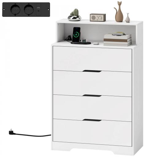 Cómoda para Dormitorio de 4 Cajones con Estación de Carga Puerto USB Puerto USB-C Estante Abierto 80x40x120 cm Blanco [9]
