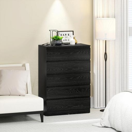 Cómoda para Dormitorio de 5 Cajones Cajonera para Salón Oficina Estilo Moderno 77x40x111,5 cm Negro Veteado