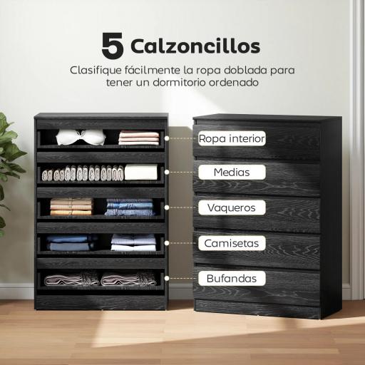 Cómoda para Dormitorio de 5 Cajones Cajonera para Salón Oficina Estilo Moderno 77x40x111,5 cm Negro Veteado [7]