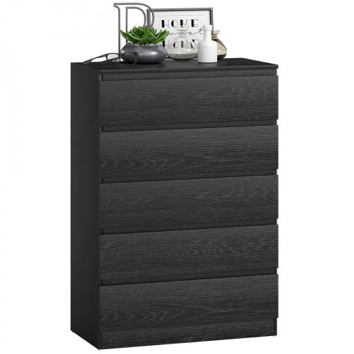 Cómoda para Dormitorio de 5 Cajones Cajonera para Salón Oficina Estilo Moderno 77x40x111,5 cm Negro Veteado [8]